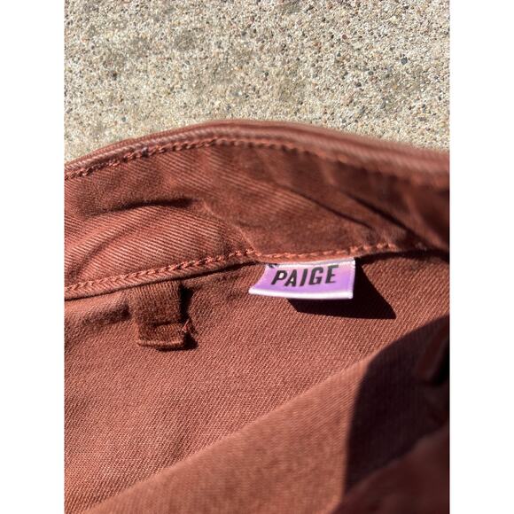 Paige Pants Women Sz 30 Mahogany Brown Slim Straight Kick Flare Zip Fly 4-Pocket - Picture 5 of 8